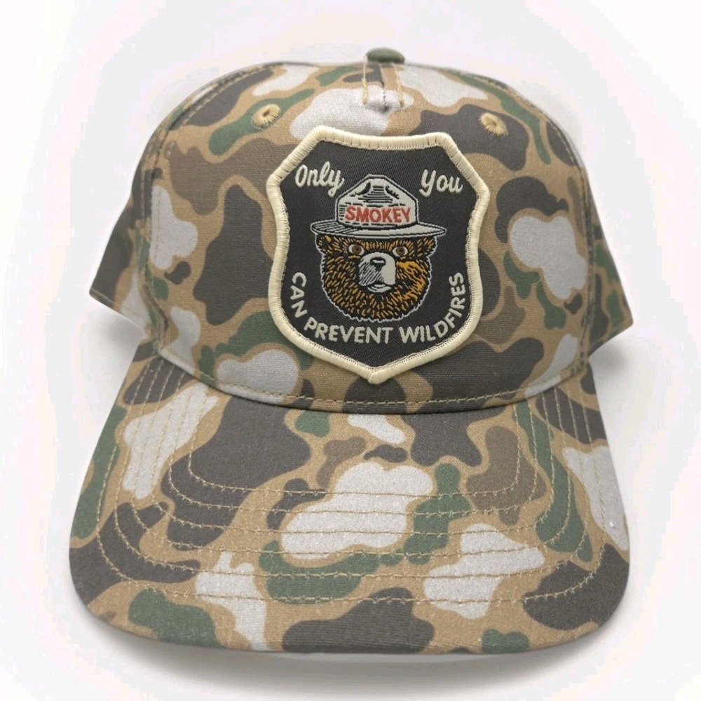 Smokey Bear Only You Can Prevent Wildfires Snapback Camo Hat Cap Retro